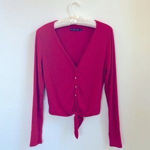 Abercrombie & Fitch Tied Ribbed-Knit Top with Buttons